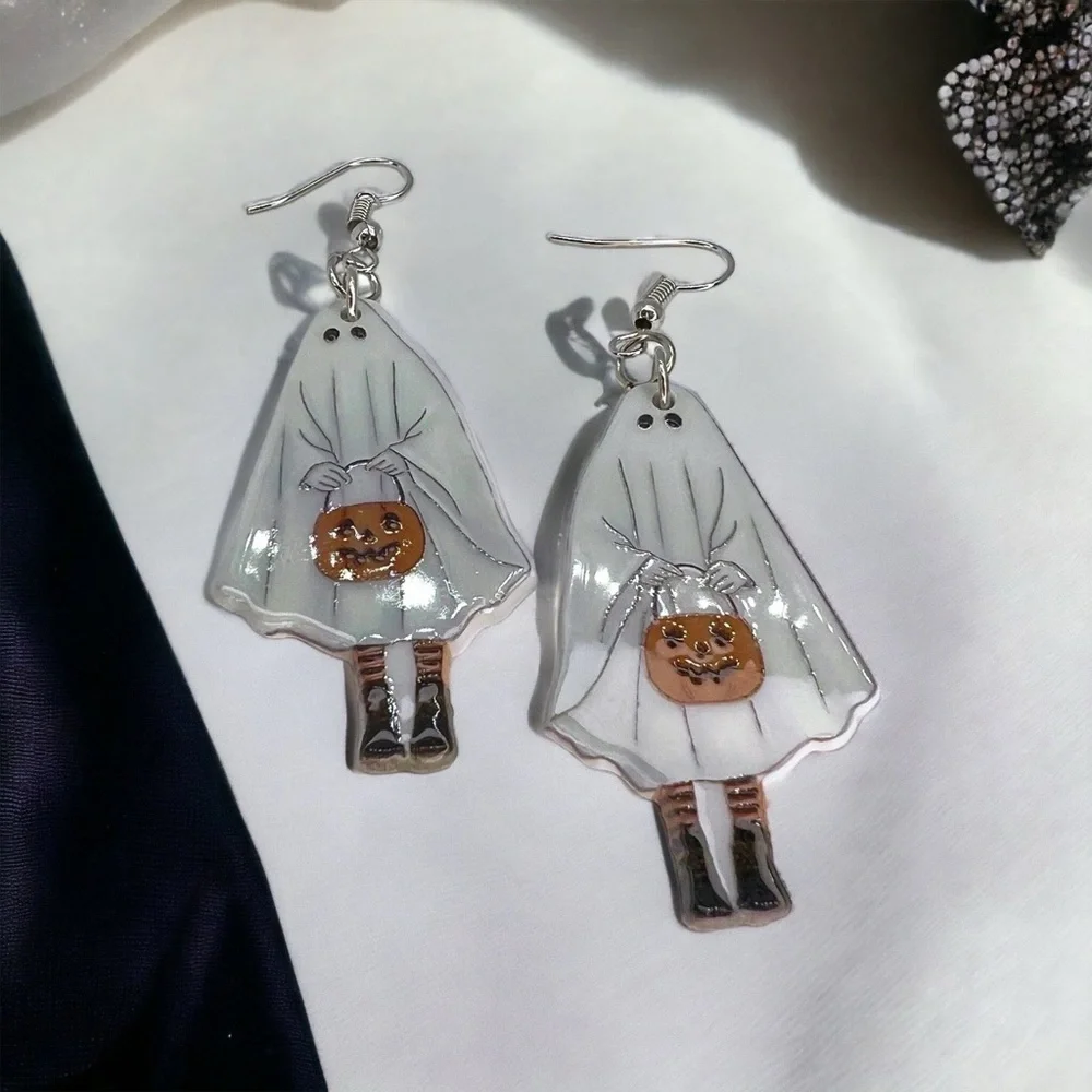 Brand New SET OF TWO Retro Ghost Earrings - Halloween Jewelry, Handmade